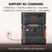 Two Jackery units, including the high-capacity Jackery Explorer 1000 Plus, are stacked and plugged into an outlet. The image shows AC charging times for each combo; the E1000 Plus power station is sold separately.