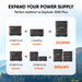 A Jackery Explorer 1000 Plus power station with a Lithium Iron Phosphate Battery expands to 2528Wh or 5056Wh with extra packs. Brand name and product images appear on a scenic nature background.