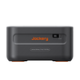 A front view of the Jackery Explorer 1000 Plus Battery Pack displays its black and orange design, a digital "100%" indicator at the top right, and the orange Jackery logo centered. This model features a large capacity Lithium Iron Phosphate battery.