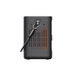 The Jackery portable power station is a compact, black rectangular device with vertical orange slats, a round button near the top, and a black carrying strap on the side, making it ideal for use on the go.