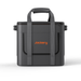 The Jackery gray soft-sided cooler bag features orange branding, dual handles, a zippered top, and front pocket. Waterproof and dustproof, it's ideal for storing your Jackery Explorer 1000 v2.