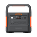 The Jackery Explorer 1000 Plus is a portable power station featuring a handle, multiple outlets, control buttons, an LED display for power info, and orange accents on its black body.
