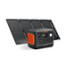 The Jackery E300v2 portable power station is shown with a foldable solar panel, both in black and orange. This compact Jackery kit provides multiple input and output ports for reliable on-the-go power.