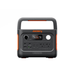 The Jackery E300v2 portable power station features a handle, multiple input/output ports, and a display screen in an orange and black design, ideal for solar kit use. It sits against a simple white background.
