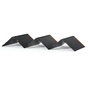Four black, zigzag-folded panels with orange trim are arranged in a wavy line on a white background, resembling peaks and valleys. Their design is highlighted to resemble portable solar panels from Jackery.