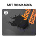 A close-up of water splashing on a dark surface shows the Jackery brand logo partially visible, with "SAFE FOR SPLASHES" above and a water droplet icon, highlighting the portable storage bag that keeps your power station dry.