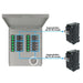 Nature's Generator electrical panel features blue-highlighted wiring and two upgradable circuit breakers (30A and 20A)—perfect for generator installations or use with a manual transfer switch.