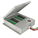 A Nature's Generator metal electrical panel box with an open lid contains circuit breakers, green fuses, a round power socket, and colored wires—perfect for generator setups requiring a 30 amp manual transfer switch.