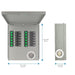 Nature's Generator gray electrical panel features labeled breakers, a 30A round outlet, and manual transfer switch—perfect for generator setups. Shown front/side: 15.3" H x 14.1" W x 4.2" D (39x35.8x10.7 cm).