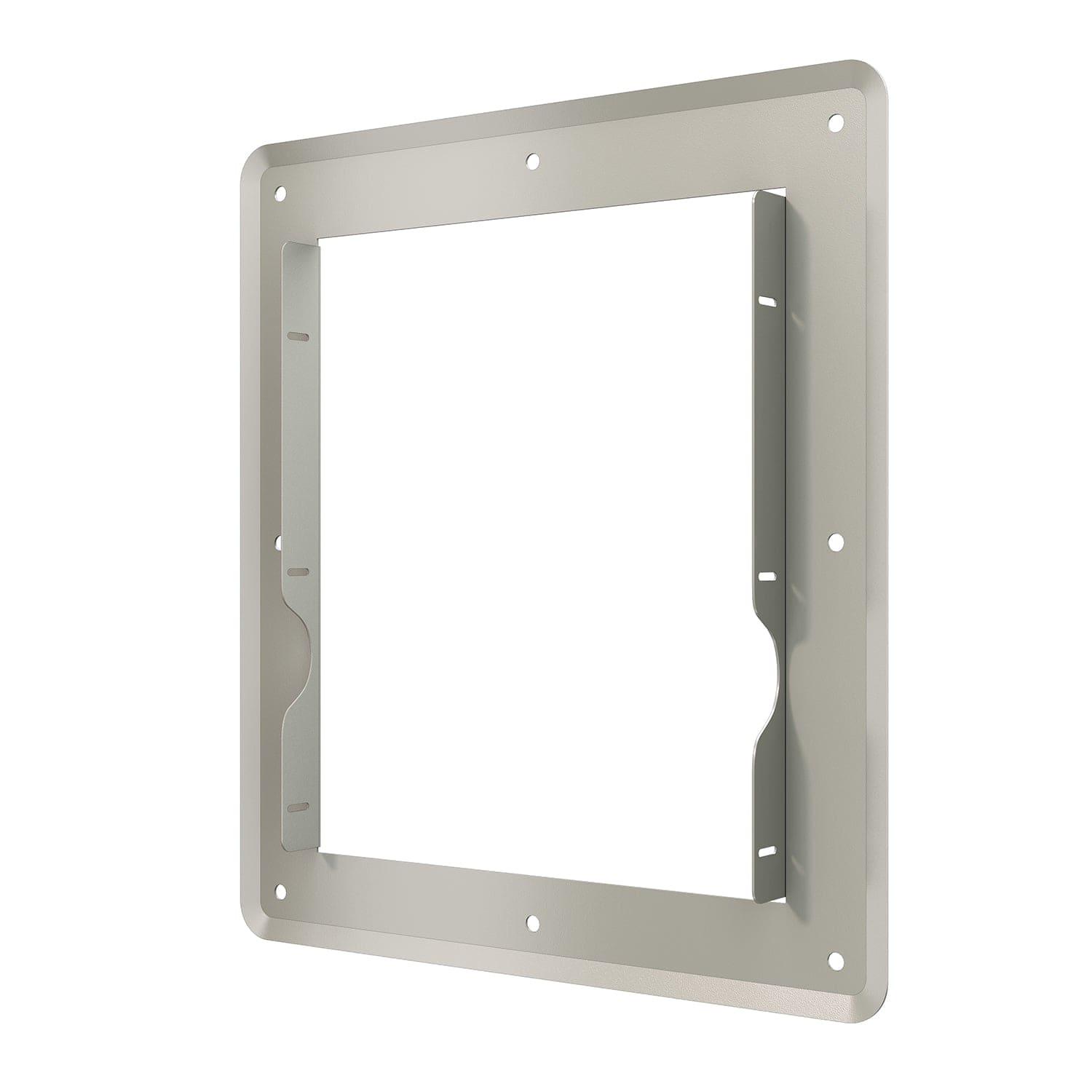 A square metal mounting frame by Nature's Generator with rounded corners and multiple screw holes, designed for flush mount installation—ideal for setups like a 12-circuit power transfer switch in a wall or enclosure.