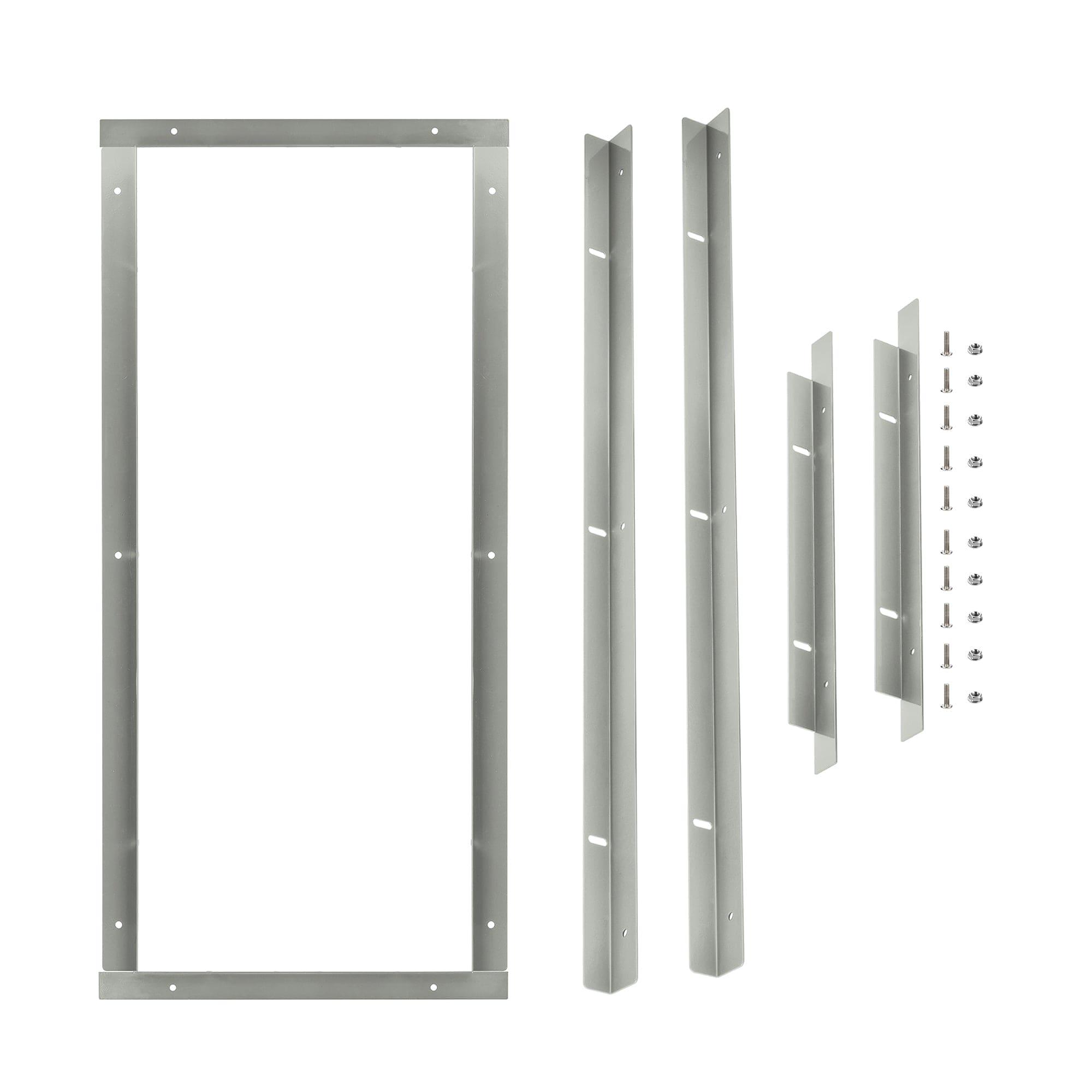 Nature's Generator metal door frame kit for flush mount use features a rectangular frame, four vertical metal pieces, and assorted bolts, washers, and nuts displayed on a white background.