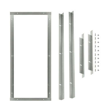 Nature's Generator metal door frame kit for flush mount use features a rectangular frame, four vertical metal pieces, and assorted bolts, washers, and nuts displayed on a white background.