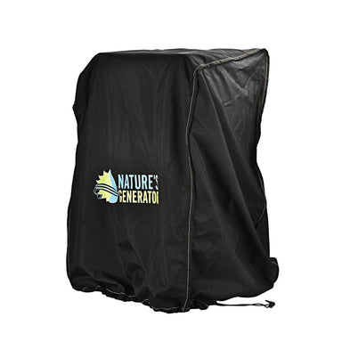 A black 600D polyester Nature's Generator cover, featuring the brand name on the front, protects a rectangular generator—shown draped over it against a white background.
