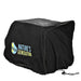 A black 600D polyester generator cover by Nature's Generator, featuring the brand name printed on the side, visible seams, and a drawstring at the bottom right corner. It is shown fitted over a rectangular object.