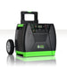 The Nature’s Generator portable solar generator in black and green features wheels, a handle, control buttons, multiple outlet ports, and the brand logo on the front. Perfect for home battery backup, it's shown against a white background.