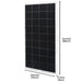 A Nature's Generator rectangular solar panel with a white frame stands upright—perfect for off-grid power or home battery backup. Dimensions: height 33.07" (850 mm), width 26.37" (670 mm), thickness 1.37" (35 mm).