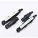 Two black Nature's Generator plastic electrical connectors, ideal for solar panel or Elite generator power add-ons, are placed side by side on a white surface. Each features a white label with a green arrow and the texts "TO PANEL" and "TO GENERATOR.