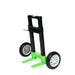 The Nature's Generator utility cart features a black frame and handle, green base and fork, two large plastic wheels, and an extendable handle—ideal for transporting heavy items in tough conditions.