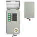 Nature's Generator gray transfer switch box features a lift-up clear cover, four green switches (1–4), four black breakers, and a round outlet—ideal for home battery backup or 1800W solar generator. Detached metal cover shown at right.