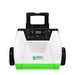 The Nature’s Generator portable power station features a white and green body, black handle, attached wheels, control panel with outlets, switches, display, and the Nature’s Generator logo—perfect as a home battery backup.