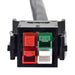 Close-up of a black Nature's Generator electrical connector with four terminals—two red, one green, and one white—plus a rear cable. Perfect for solar panel connection kit setups or the Nature's Generator Home Kit.