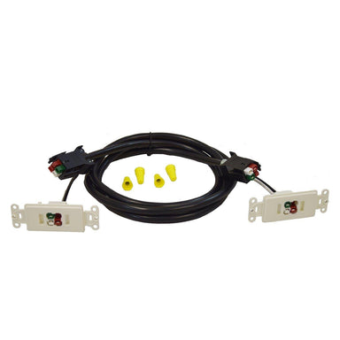 Nature's Generator components—a black extension cable with connectors, two white wall plates (with red and green buttons), and three yellow wire nuts—are displayed on a white background, ideal for indoor generator setup or use in a Home Kit.