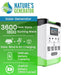 Nature's Generator portable power station features a digital display, multiple outlets, green accents, 3600 peak/1800 running watts, a 1440Wh LiFePO4 battery (3500 cycles), and supports solar/wind/AC charging—perfect for home backup.