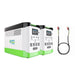 A pair of Nature's Generator white and green portable power stations with LiFePO4 batteries, digital displays, multiple outlets and ports, shown beside a cable with red and black connectors on a white background.