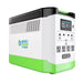 The Nature's Generator portable power station features a white and green design, LiFePO4 battery, multiple outlets, USB ports, a display screen for battery info, and is perfect for home backup.