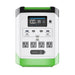 The Nature's Generator portable power station features a LiFePO4 battery, digital display, six USB ports, four AC outlets, an expansion port, grounding terminal, and clearly labeled buttons with distinctive green accents on the top and bottom.