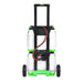 The Nature’s Generator is a white and green portable 1800W solar generator with two large wheels, a black telescopic handle, and an attached red cable. Its back panel features control buttons and input ports—an eco-friendly energy solution.