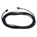 A coiled black electrical cable with connectors at both ends, by Nature's Generator, ideal for connecting a Power Panel or 100W monocrystalline solar panel, displayed on a white background.