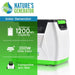 A white and green Nature's Generator Power Pod is displayed next to text and icons highlighting its 1200Wh battery, 200W solar input, and compatibility with Nature's Generator 1800.