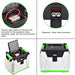 The Nature's Generator Power Pod, by Nature's Generator, is shown from multiple angles with its open compartment featuring an expansion cable, daisy chain connector, green handles, and labeled solar input on a sleek white and black body.
