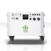 A white portable electric generator by Nature's Generator for home use, on wheels with multiple controls, sockets, digital display, and labeled "Power House" with a green logo—ideal as a reliable home battery backup solution.