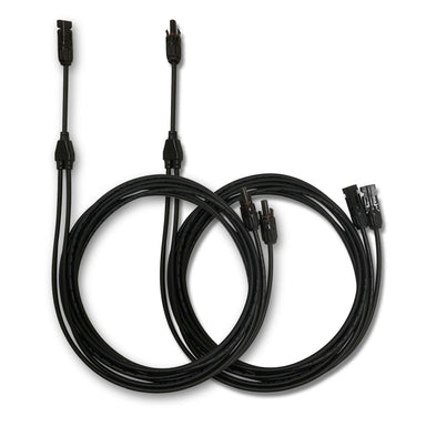 Two black solar extension cables by Nature's Generator with MC4 connectors on both ends, coiled side by side against a white background—perfect for use with Nature's Generator Powerhouse systems.