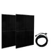 Two black rectangular Nature's Generator solar panels stand upright side by side, ideal for pairing with a home battery backup system. A coiled black cable with connectors lies next to them, all set against a plain white background.