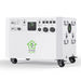 A white Nature's Generator portable electric generator for home use on wheels features multiple outlets, a digital display, ventilation fans, and the "Power House" logo with a green leaf and house icon on the front.
