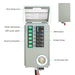 A Nature's Generator open breaker panel displays labeled components for home generators, including a slow-closing cover, rocker switches, flush mounting holes, a 240V breaker, breaker group, and L14-30 power inlet.