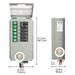 A Nature's Generator gray electrical control panel is shown from the front and side with labeled measurements: 13.7" tall, 9.1" wide, and 3.9" deep. Ideal for home battery backup, it features switches, breakers, and a round socket at the bottom.