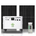 Nature's Generator portable solar power system includes two large black panels, a white "Power House" control unit on wheels with 9600Wh capacity, and a gray breaker panel for whole house solar battery backup.