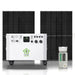 A Nature's Generator portable electric generator for home use with wheels and multiple outlets is placed in front of two large solar panels, alongside a digital control panel. The power station features the green "Power House" logo.