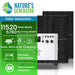 A Nature's Generator system from Nature’s Generator is shown with solar panels behind it. Text highlights its 11,520 peak watts, multiple charging options, expandable design, and replaceable batteries—ideal for home battery backup.