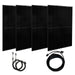 Four black rectangular Nature's Generator solar panels stand upright side by side, with two sets of coiled black cables and connectors in front—perfect for pairing with a home battery backup or electric generator.