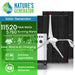 Nature's Generator solar generator system features a large solar panel, wind turbine, and battery unit—ideal for home backup. It offers 11,520 peak watts, is expandable with replaceable batteries, and supports solar/wind/AC charging.