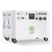 The Nature's Generator is a white portable electric generator for home, featuring control panels, multiple outlets, ventilation grilles, “Power House” logo on the side, and four caster wheels—ideal as a whole house generator.