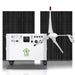 The Nature's Generator Power House is a portable solar and wind hybrid generator with wheels, rear solar panels, and a front three-blade wind turbine. It provides whole house backup with multiple ports, controls, and a pure sine wave inverter.