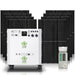 A Nature's Generator solar power system is shown with eight large black solar panels, a white "Power House" and "Power Pod" battery backup unit, and a gray electrical panel or breaker box.