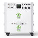 The Nature's Generator portable power station features labeled "Power House" and "Power Pod" sections, control switches, digital displays, multiple outlets, and caster wheels—ideal for whole house generator or home battery backup use.
