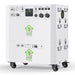 A white portable electric generator for home, branded "Nature's Generator Power Pod," features multiple outlets, control panels, a ventilation fan, side metallic handles, and is mounted on four caster wheels.